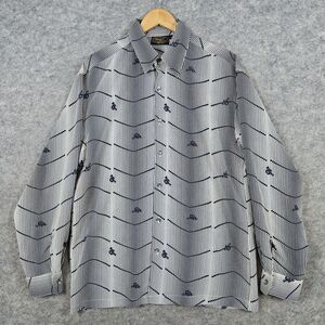 Monzini‎ Collection Men's Shirt Size M Beige & Blue Stripes RB 100% Polyester